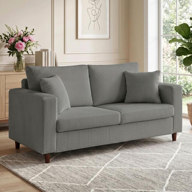 Rackhams Loveseat Sofa with Wide Seat, Corduroy Upholstered, Light Grey - image 1