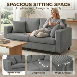 Rackhams Loveseat Sofa with Wide Seat, Corduroy Upholstered, Light Grey - thumbnail 4