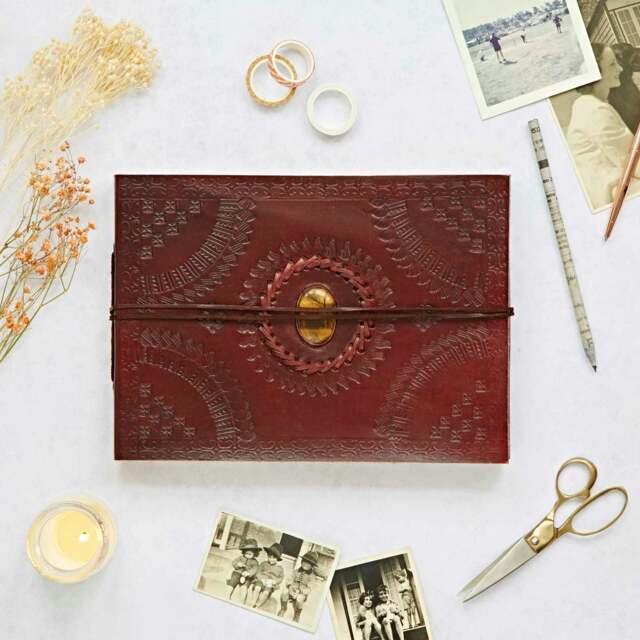 Rackhams Indra Medium Embossed Leather Photo Album with Semi-Precious Stone - Tiger's Eye - image 1