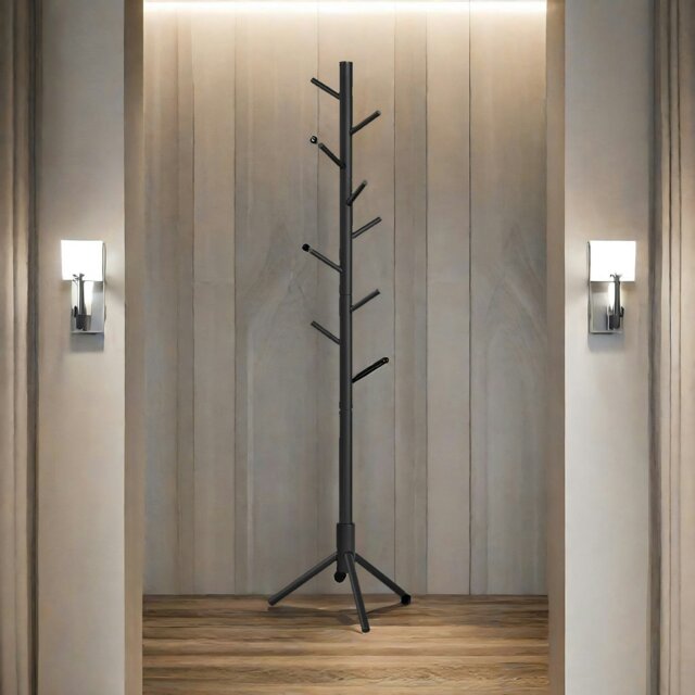Rackhams Wooden Coat Stand With 8 Hooks Black - image 1