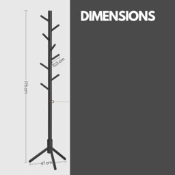 Rackhams Wooden Coat Stand With 8 Hooks Black - thumbnail 6