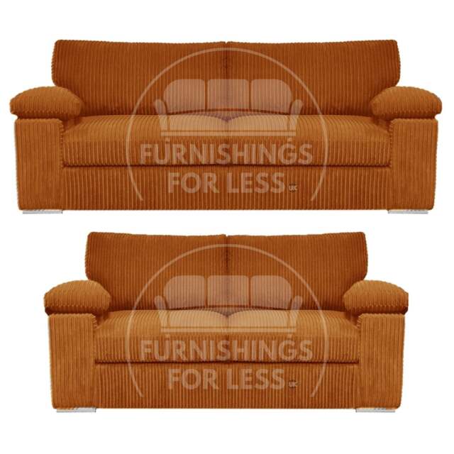 Rackhams Delta Full Jumbo Cord 3 + 2 Seater Sofa Suite - Orange - image 1
