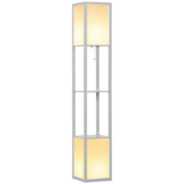 Rackhams Modern Shelf Floor Lamp with Dual Ambient Light, Standing Lamp Living Room, Bedroom, 156cm, Grey - image 1