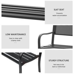 Rackhams Garden Bench Furniture Patio Park 2 Person Chair Seat Steel Black 120cm Outdoor - thumbnail 3