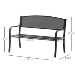 Rackhams Garden Bench Furniture Patio Park 2 Person Chair Seat Steel Black 120cm Outdoor - thumbnail 2