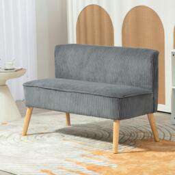 Rackhams Corduroy Double Sofa w/ Wood Frame Foam Padding High Back, Grey - Grey - 1 - 56.5