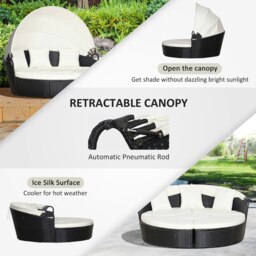 Rackhams 5 PCs Cushioned Outdoor Plastic Rattan Round Sofa Bed Table Set Black - Grey - PE rattan, Metal - 175cmx180cmx147cm - thumbnail 5