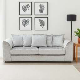 Rackhams Crystal Crushed Velvet 3 Seater Sofa Scatter Back - Silver