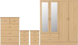 Rackhams Nevada 4 Door Wardrobe 4 Piece Bedroom Set - Sonoma Oak - thumbnail 1
