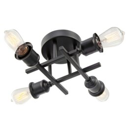 Rackhams Industrial Vintage Matte Black Ceiling Light Fixture with Classic Lampholders - thumbnail 4