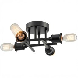 Rackhams Industrial Vintage Matte Black Ceiling Light Fixture with Classic Lampholders - thumbnail 2