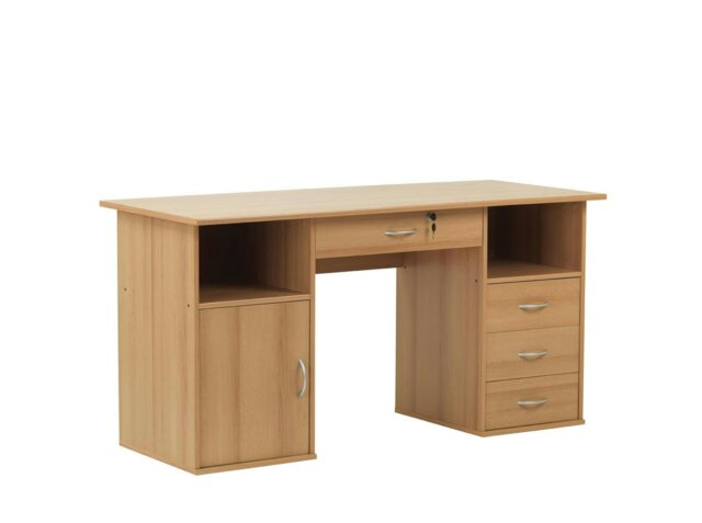 Rackhams Dallas computer desk with 4 drawers in beech - image 1