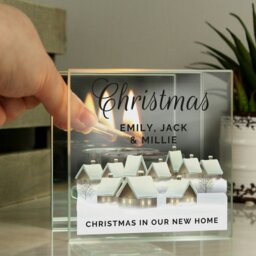 Rackhams Personalised Christmas Village Mirrored Glass Tea Light Candle Holder - thumbnail 2
