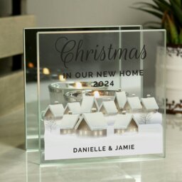 Rackhams Personalised Christmas Village Mirrored Glass Tea Light Candle Holder - thumbnail 4