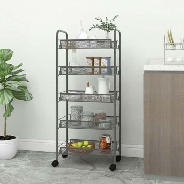Rackhams 5-Tier Kitchen Trolley Grey 46x26x105 cm Iron