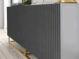 Rackhams Sophisticated Grey Sideboard with Fluted Fronts & Gold Legs – 200cm Storage Unit - 200 - Grey -  MDF/Chipboard - thumbnail 4