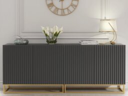 Rackhams Sophisticated Grey Sideboard with Fluted Fronts & Gold Legs – 200cm Storage Unit - 200 - Grey -  MDF/Chipboard - thumbnail 6