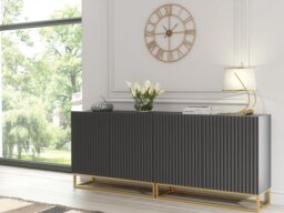 Rackhams Sophisticated Grey Sideboard with Fluted Fronts & Gold Legs – 200cm Storage Unit - 200 - Grey -  MDF/Chipboard - thumbnail 5