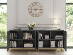 Rackhams Sophisticated Grey Sideboard with Fluted Fronts & Gold Legs – 200cm Storage Unit - 200 - Grey -  MDF/Chipboard - thumbnail 3