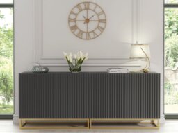 Rackhams Sophisticated Grey Sideboard with Fluted Fronts & Gold Legs – 200cm Storage Unit - 200 - Grey -  MDF/Chipboard - thumbnail 2