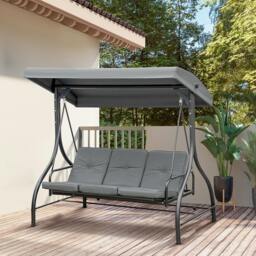 Rackhams 3 Seater Canopy Swing Chair Porch Hammock Bed Rocking Bench - Dark Grey - thumbnail 1