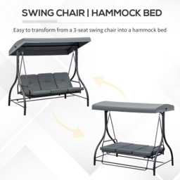 Rackhams 3 Seater Canopy Swing Chair Porch Hammock Bed Rocking Bench - Dark Grey - thumbnail 6