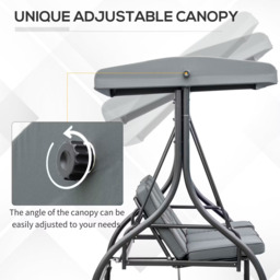 Rackhams 3 Seater Canopy Swing Chair Porch Hammock Bed Rocking Bench - Dark Grey - thumbnail 5