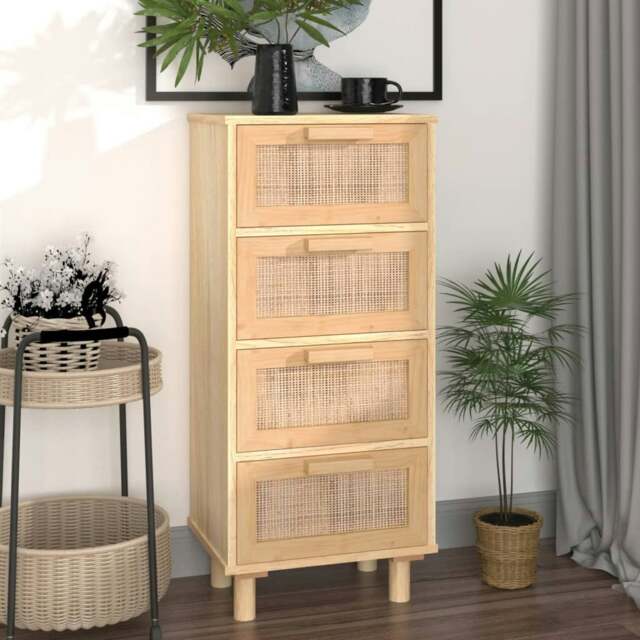 Rackhams Sideboard Brown 40x30x90 cm Solid Wood Pine and Natural Rattan