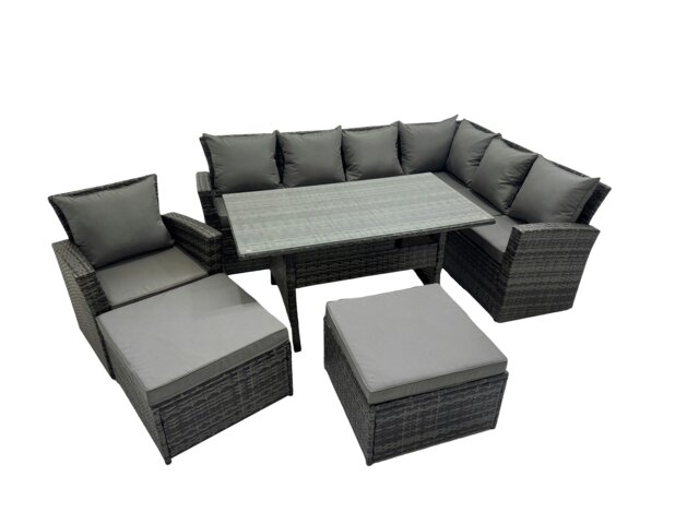 Rackhams Rattan Garden Furniture Set Outdoor 9 Seater Patio Dining Corner Sofa Sets with Dining Table Chair Dark Grey Mixed - image 1