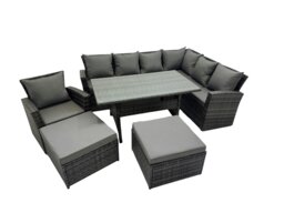 Rackhams Rattan Garden Furniture Set Outdoor 9 Seater Patio Dining Corner Sofa Sets with Dining Table Chair Dark Grey Mixed - thumbnail 1