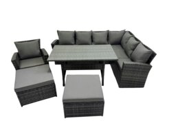 Rackhams Rattan Garden Furniture Set Outdoor 9 Seater Patio Dining Corner Sofa Sets with Dining Table Chair Dark Grey Mixed - thumbnail 2