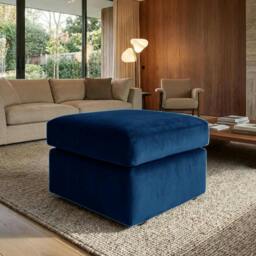 Rackhams Velvia Living Room Furniture Range - Foot Stool - Plush Midnight Blue - thumbnail 1