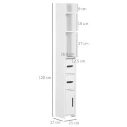 Rackhams Modern Bathroom Storage Cabinet, Freestanding Tall Bathroom Cabinet with Open Shelves and 3 Cupboards with Door, for Bedroom Hallway, White - thumbnail 3