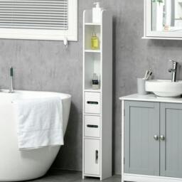 Rackhams Modern Bathroom Storage Cabinet, Freestanding Tall Bathroom Cabinet with Open Shelves and 3 Cupboards with Door, for Bedroom Hallway, White - thumbnail 2