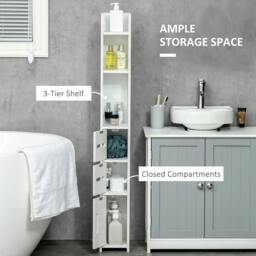 Rackhams Modern Bathroom Storage Cabinet, Freestanding Tall Bathroom Cabinet with Open Shelves and 3 Cupboards with Door, for Bedroom Hallway, White - thumbnail 4
