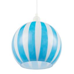 Rackhams Sky Blue and White Striped High Gloss Glass Globe Pendant Light Shade - thumbnail 4