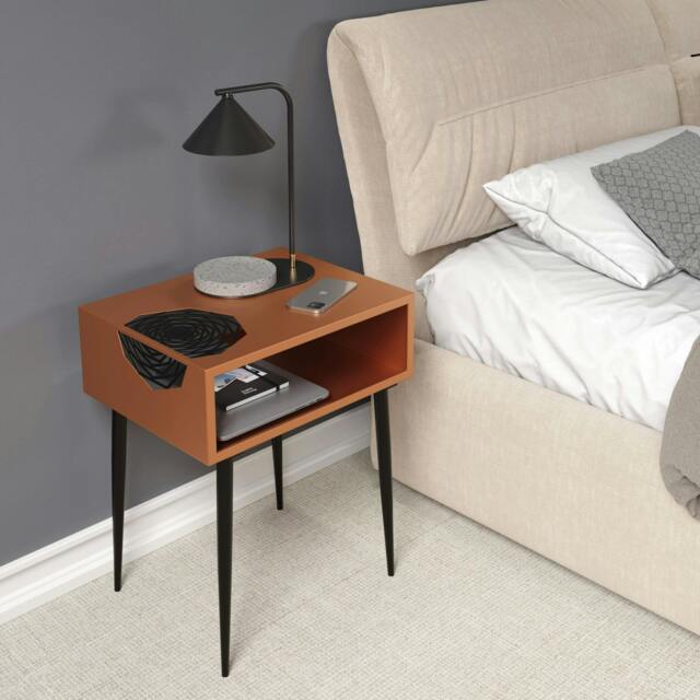Rackhams Galaxy Metal Bedside Table, Eccentric Art-Deco Storage - Copper - image 1