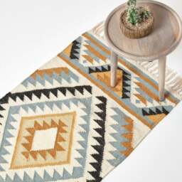 Rackhams Agra Handwoven Diamond Kilim Wool Rug - 66 x 200 cm - thumbnail 2