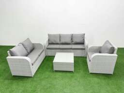 Rackhams Patio PE Wicker 6 Seater Outdoor Rattan Furniture Sofa Sets with Square Coffee Table Reclining Chair Loveseat Sofa 3 Seater Sofa Light Grey - thumbnail 1