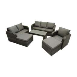 Rackhams Rattan Garden Outdoor Furniture Set 3 Seater Sofa Love Sofa Coffee Table with 2 Big Footstools Dark Grey Mixed - thumbnail 2
