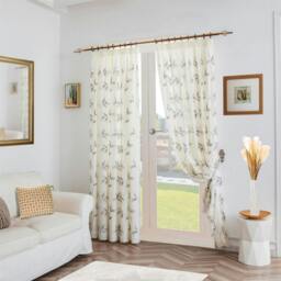 Rackhams Leaf Embroidered Tulle Voile Curtains Pencil Pleat - Silver - 147cm width x 183cm drop
