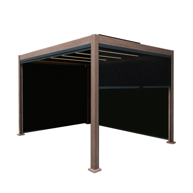 Rackhams Wood Effect Aluminium Pergola With Blinds & LED Lights - 3m x 3m - image 1