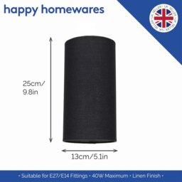 Rackhams Contemporary and Stylish Jet Black Linen Fabric Tall Cylindrical 25cm Lamp Shade - thumbnail 5