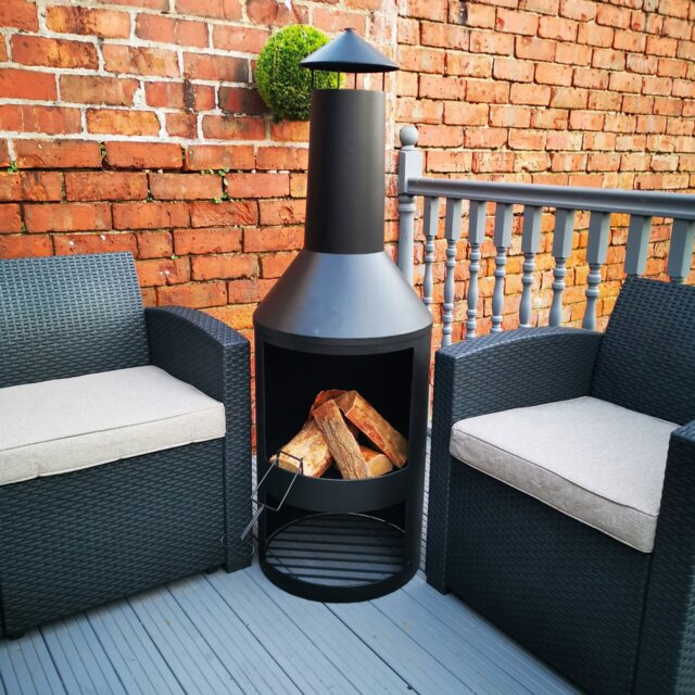 Rackhams 1.4m Tall Outdoor Garden Patio Chiminea Log Burner Fire Pit with Log Store & Cover - Log Burner Fire Pit - image 1