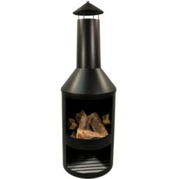 Rackhams 1.4m Tall Outdoor Garden Patio Chiminea Log Burner Fire Pit with Log Store & Cover - Log Burner Fire Pit - thumbnail 2