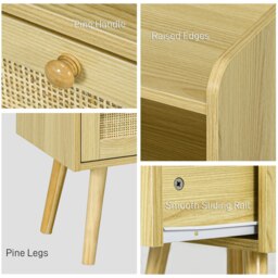 Rackhams Bedside Tables, Set of 2, Boho Side End Table w/ Drawer, Storage Compartment - thumbnail 5