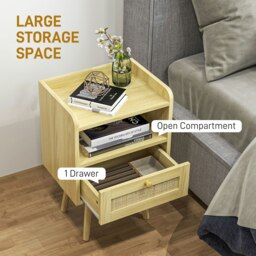 Rackhams Bedside Tables, Set of 2, Boho Side End Table w/ Drawer, Storage Compartment - thumbnail 4