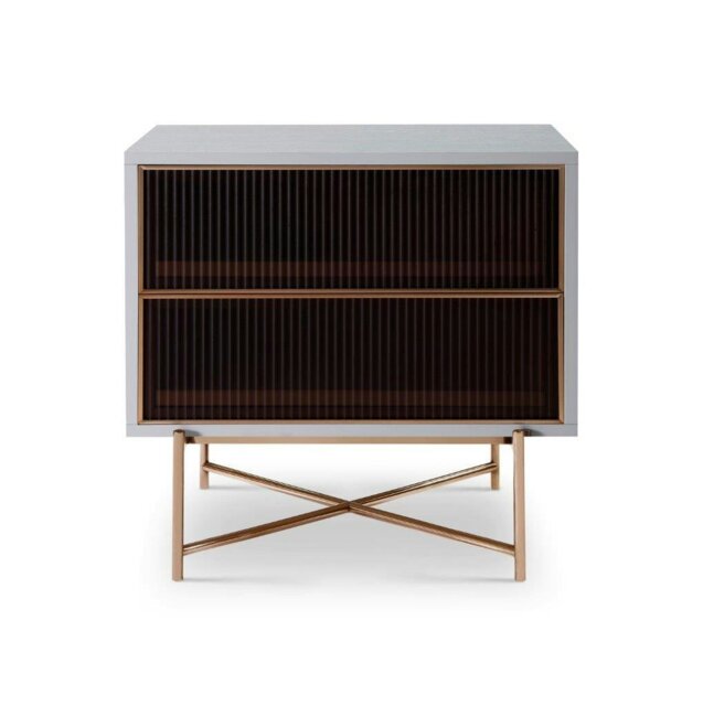 Rackhams Adriana Bedside Chests - White Wood - Bronze Fluted Glass - Brushed Bronze - image 1