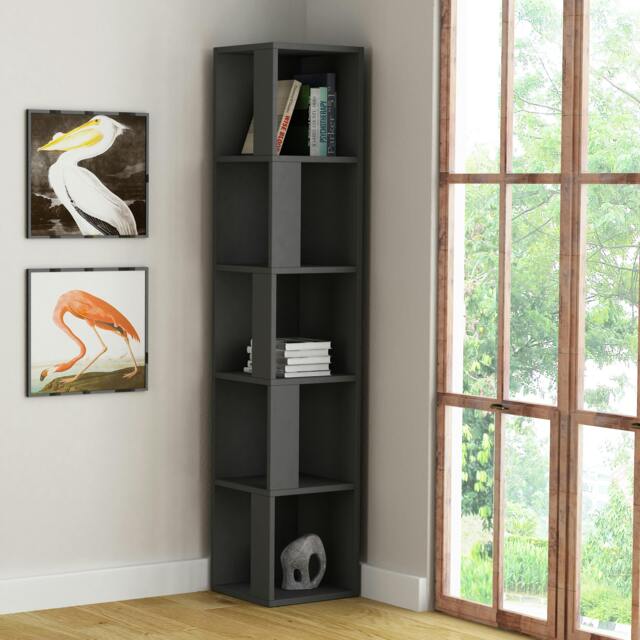 Rackhams Piano Modern Corner Bookcase Tall Display Unit 158.9cm - Anthracite Grey - image 1
