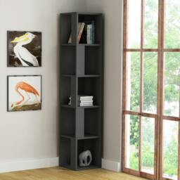 Rackhams Piano Modern Corner Bookcase Tall Display Unit 158.9cm - Anthracite Grey